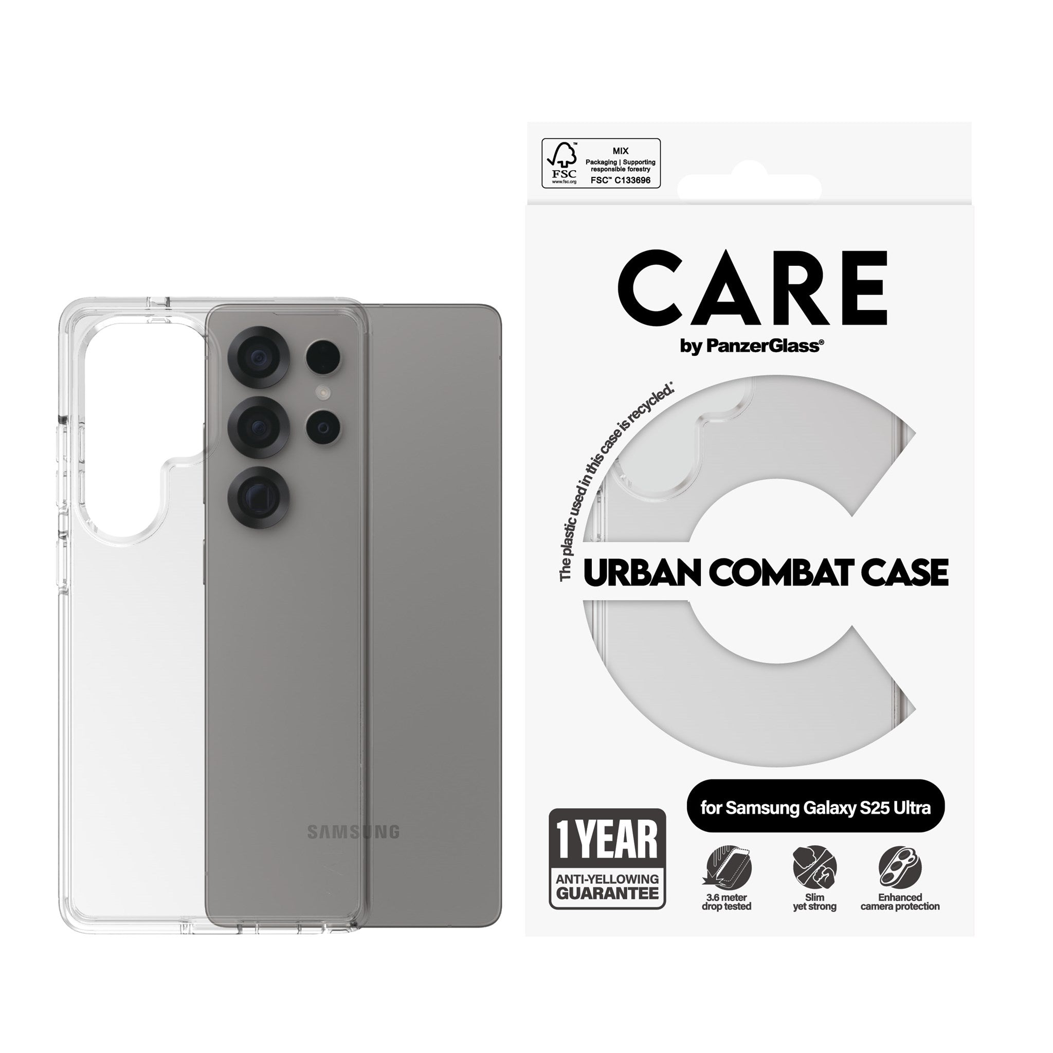 CARE by PanzerGlass® Flagship Case Transparent Urban Combat w. Clear Frame Samsung Galaxy S25 Ultra